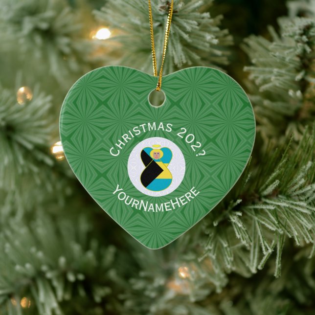 Bahamas Flag Angel Christmas Green Keramik Ornament (Baum)