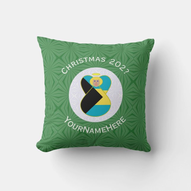 Bahamas Flag Angel Christmas Green Kissen (Vorderseite)