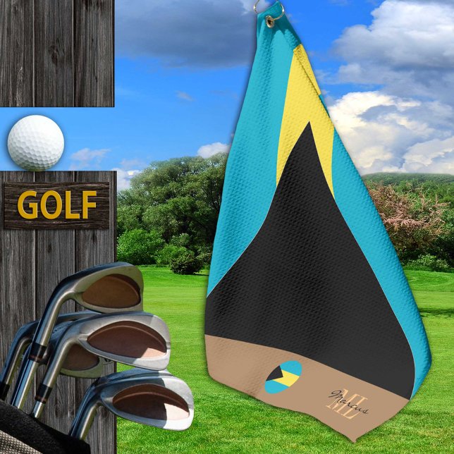 Bahamas Flag & Bahamas mit Monogramm Golfhandtuch (Von Creator hochgeladen)