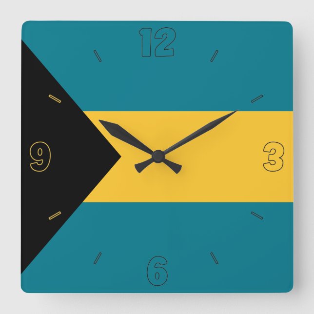 Bahamas Flag Blau Schwarz Gelbe Zahlen Patriotisch Quadratische Wanduhr (Vorderseite)