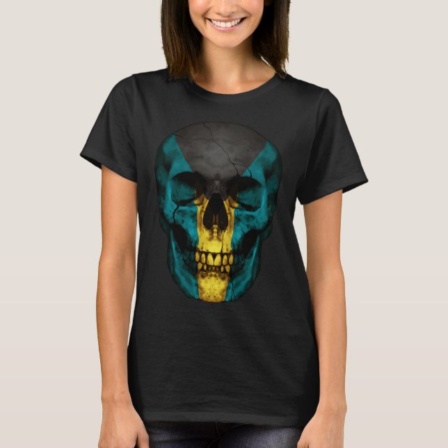 Bahamas Flag Skull Bahamian Roots Proud Patriotic T-Shirt (Vorderseite)