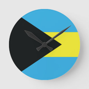 Bahamas-Flagge in Schwarz, Gold und Aquamarine Runde Wanduhr