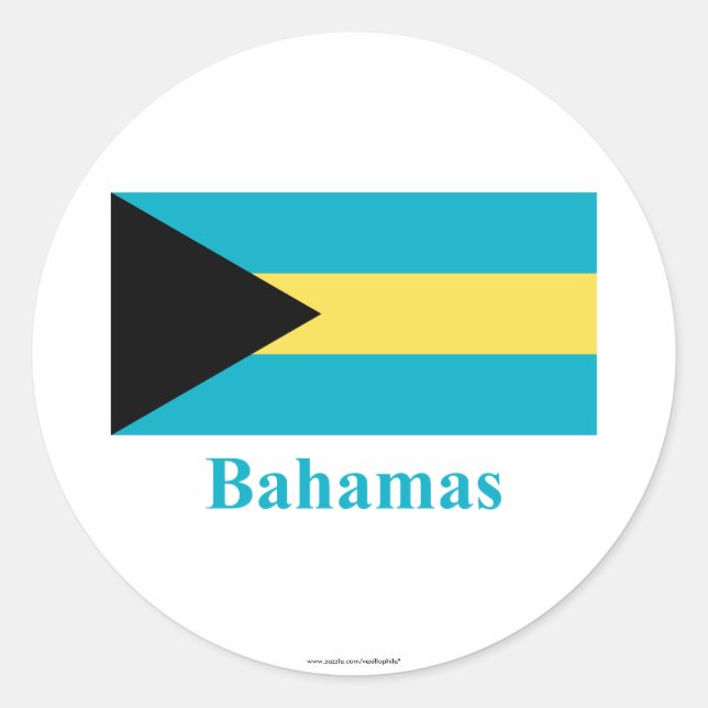 Bahamas-Flagge mit Namen Runder Aufkleber (Vorderseite)