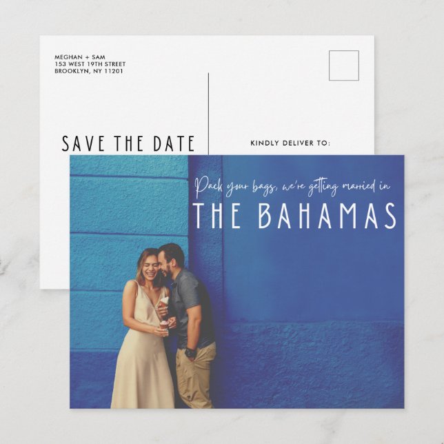 Bahamas Hochzeit in Urlaubsort Foto Save the Date Ankündigungspostkarte (Vorne/Hinten)