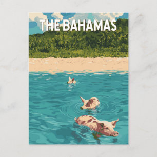 Bahamas Illustration Reise Kunst Vintage Postkarte