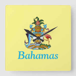Bahamas mit Wappen (Karibisches Paradies) Quadratische Wanduhr