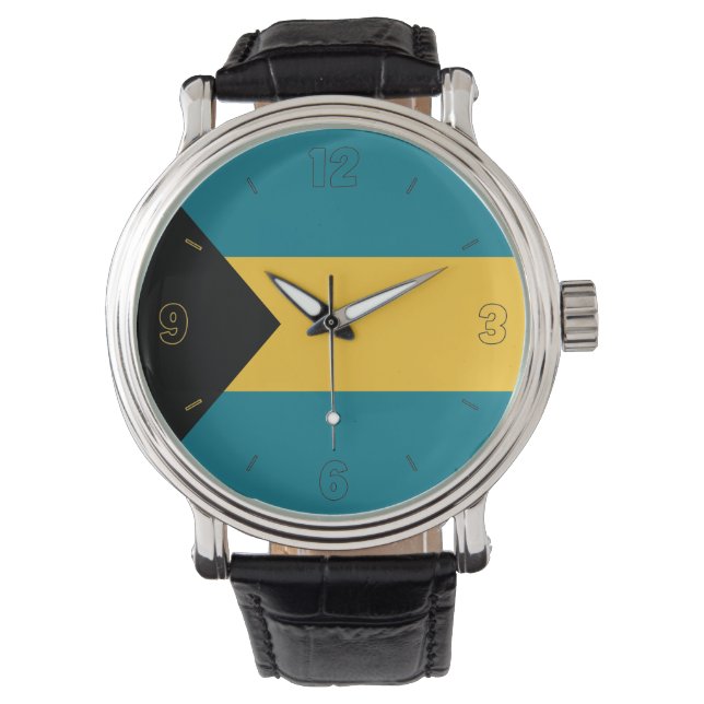 Bahamas National Flag Elegant Patriotic Armbanduhr (Vorderseite)