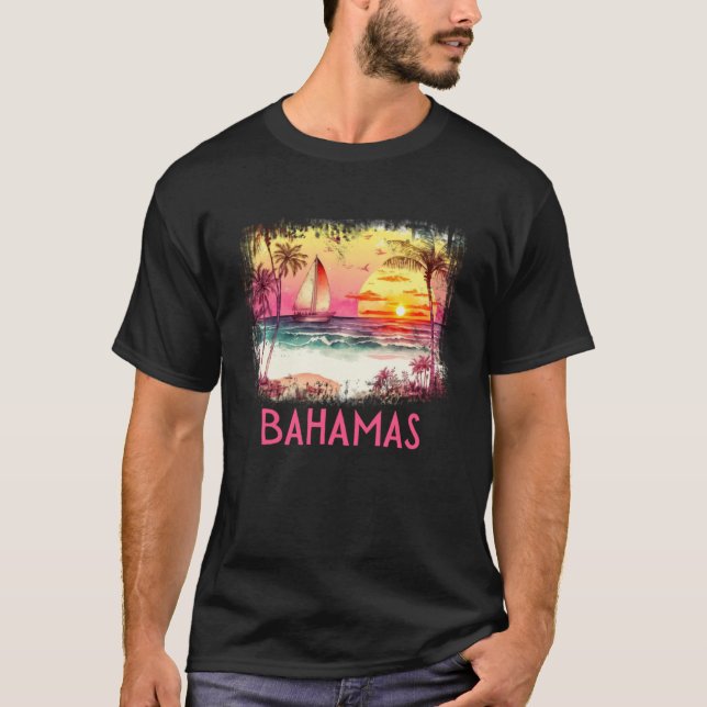 Bahamas Palm Tree Beach Vacation Summer and Surf T-Shirt (Vorderseite)