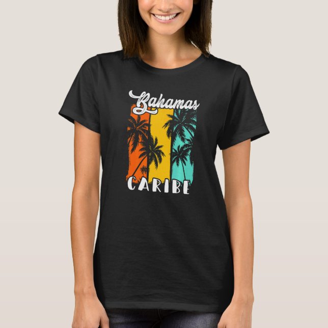 Bahamas Palm Trees Beach Caribe Retro Vacation Fam T-Shirt (Vorderseite)