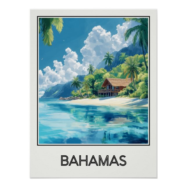 Bahamas-Poster, Hütte am tropischen Strand Poster (Vorderseite)