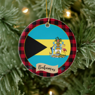 Bahamas, Red Buffalo kariert & Bahamas Flag Keramik Ornament