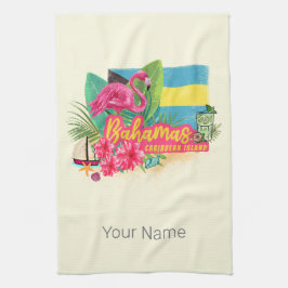 Bahamas Retro-Karibikinsel Flamingo Vintag Geschirrtuch