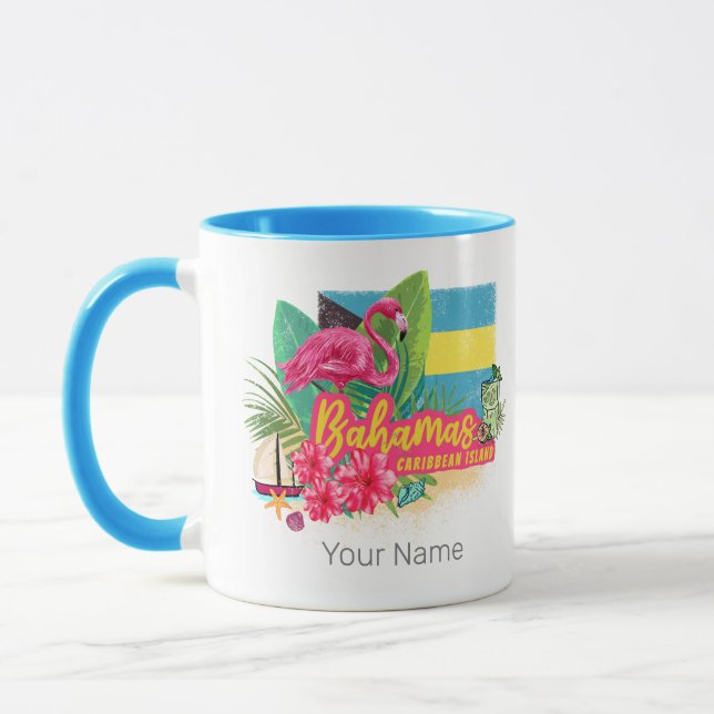 Bahamas Retro-Karibikinsel Flamingo Vintag Tasse (Links)