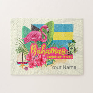 Bahamas Retro Karibikinsel Flamingo Vintage Puzzle