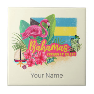 Bahamas Retro karibische Insel Flamingo Vintage Fliese