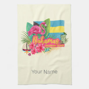 Bahamas Retro karibische Insel Flamingo Vintage Geschirrtuch