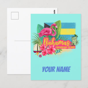 Bahamas Retro karibische Insel Flamingo Vintage Postkarte