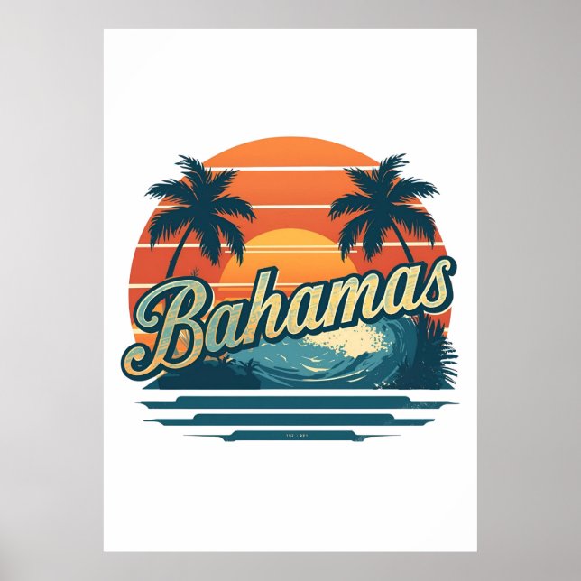 Bahamas Retro Sunset Palm Trees Design Poster (Vorne)