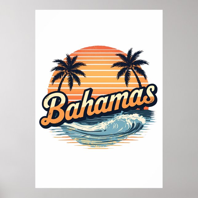 Bahamas Retro Sunset Palm Trees Design Poster (Vorne)
