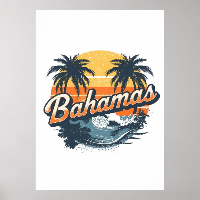 Bahamas Retro Sunset Palm Trees Design Poster (Vorne)