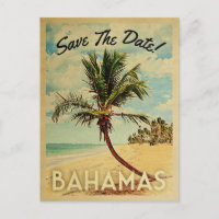 Bahamas Save the Date Vintag Beach Palm Tree