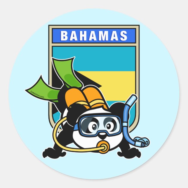 Bahamas Scuba Panda Runder Aufkleber (Vorderseite)
