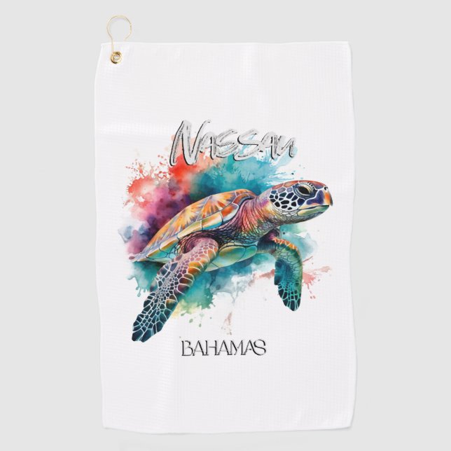 Bahamas Sea Turtle Bahamian Flag Beach Großer Hai Golfhandtuch (Vorderseite)