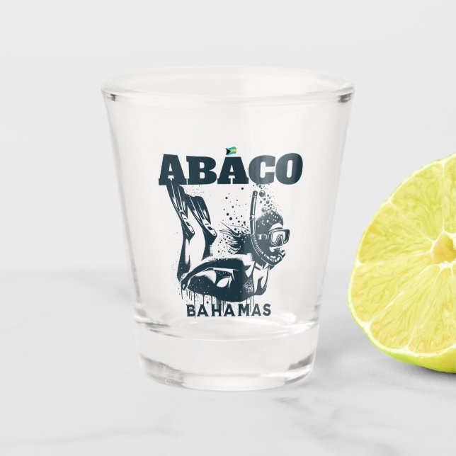 Bahamas Souvenir Geschenk: Abaco Bahamas Dive Schnapsglas (Vorderseite)