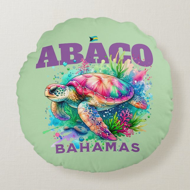 Bahamas Souvenir Geschenk: Abaco Bahamas Sea Turtl Rundes Kissen (Vorderseite)