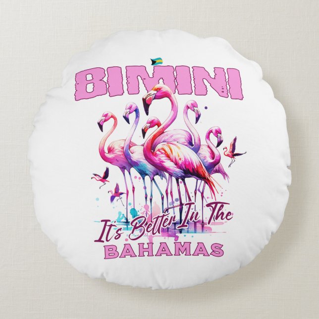 Bahamas Souvenir Geschenk : Bimini Bahamas Flaming Rundes Kissen (Vorderseite)