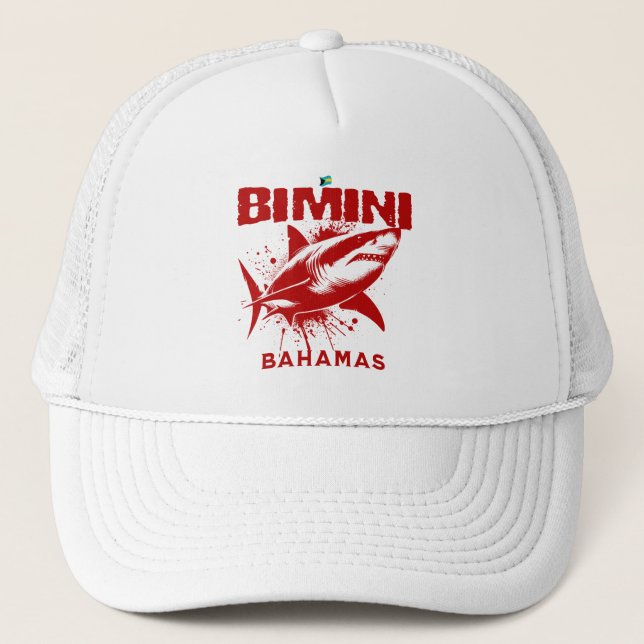 Bahamas Souvenir Geschenk: Bimini Bahamas Shark Fi Truckerkappe (Vorderseite)