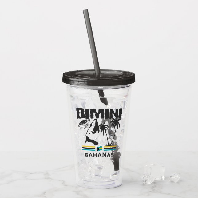 Bahamas Souvenir-Geschenk: Bimini Bahamas Unabhäng Acryltrinkbecher (Vorderseite Ice)