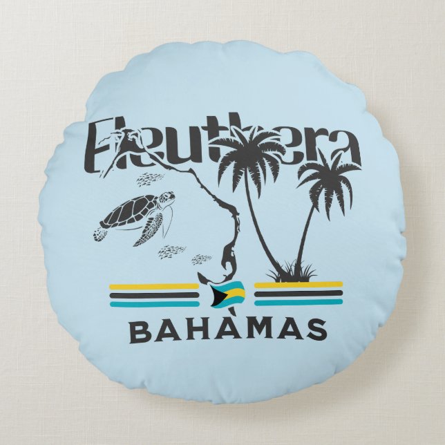 Bahamas Souvenir Geschenk: Eleuthera Bahamas Flagg Rundes Kissen (Vorderseite)