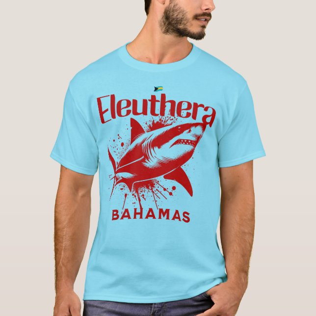 Bahamas Souvenir Geschenk: Eleuthera Bahamas Shark T-Shirt (Vorderseite)