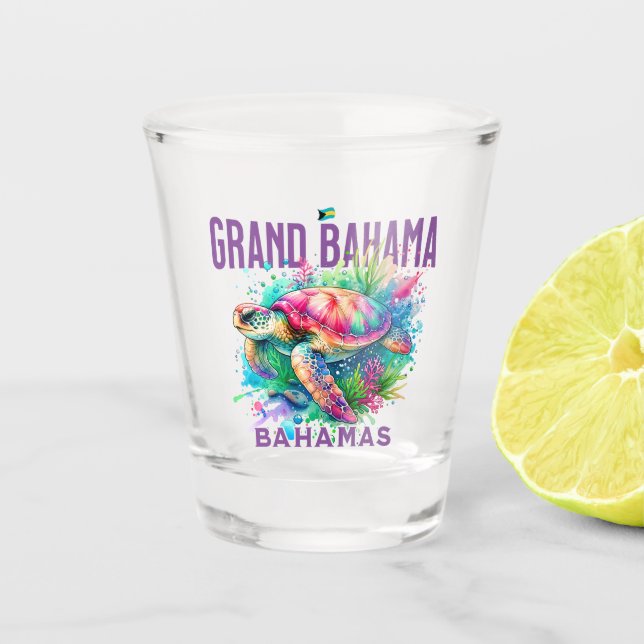 Bahamas Souvenir Geschenk: Grand Bahama Sea Turtle Schnapsglas (Vorderseite)