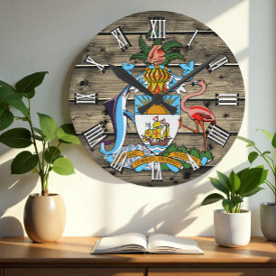 Bahamas Uhr, rustikales Holz, Flagge Bahamas Runde Wanduhr