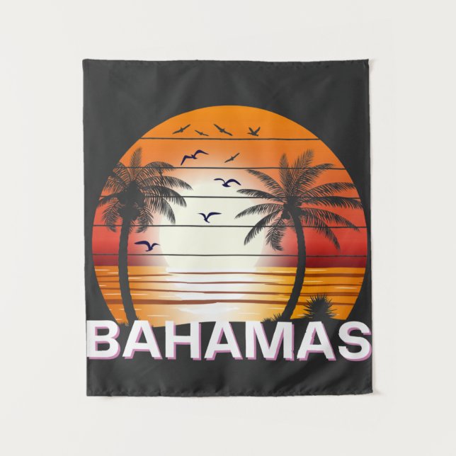 Bahamas Vintag Palm Trees Summer Beach Wandteppich (Vorderseite)