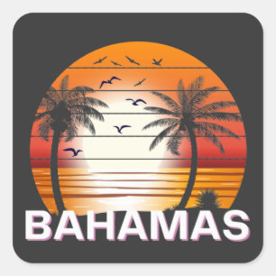 Bahamas Vintage Palmen Sommer Strand Quadratischer Aufkleber