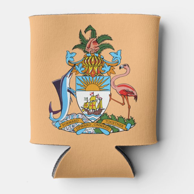 Bahamas-Wappen - Marlin, Flamingo, Conch Dosenkühler (Vorderseite)