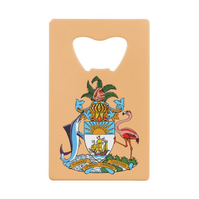 Bahamas-Wappen - Marlin, Flamingo, Conch Geldbeutel Flaschenöffner (Vorderseite)
