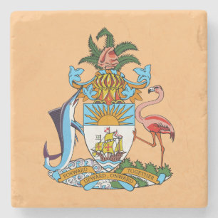 Bahamas-Wappen - Marlin, Flamingo, Conch Steinuntersetzer