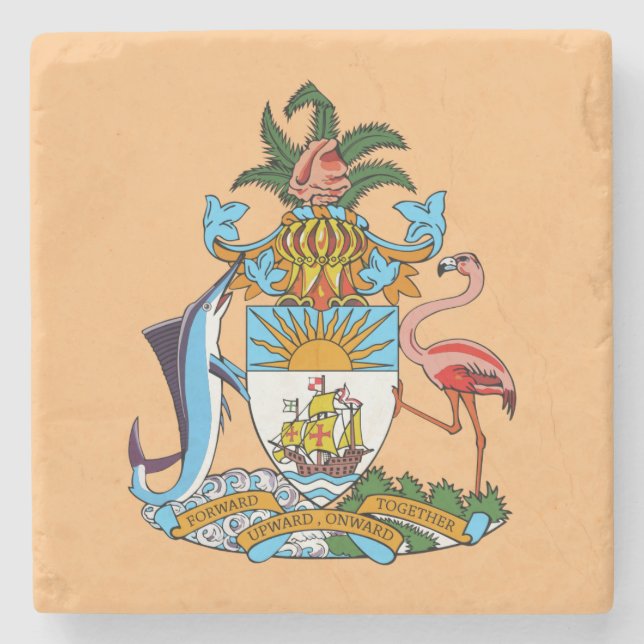 Bahamas-Wappen - Marlin, Flamingo, Conch Steinuntersetzer (Vorderseite)