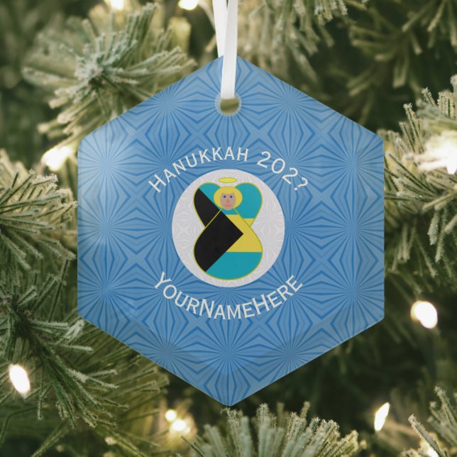 Bahamian Flag Angel Hanukkah Blonde Ornament Aus Glas (Insitu)