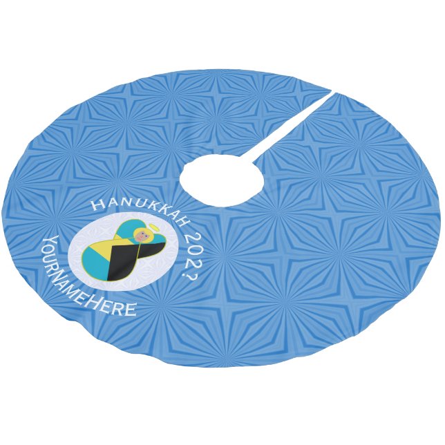 Bahamian Flag Angel Hanukkah Blonde Polyester Weihnachtsbaumdecke (Schrägansicht)