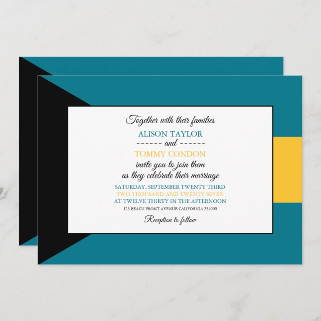 Bahamianische Flagge, Flagge der Bahamas-Hochzeit Einladung (Vorne/Hinten)