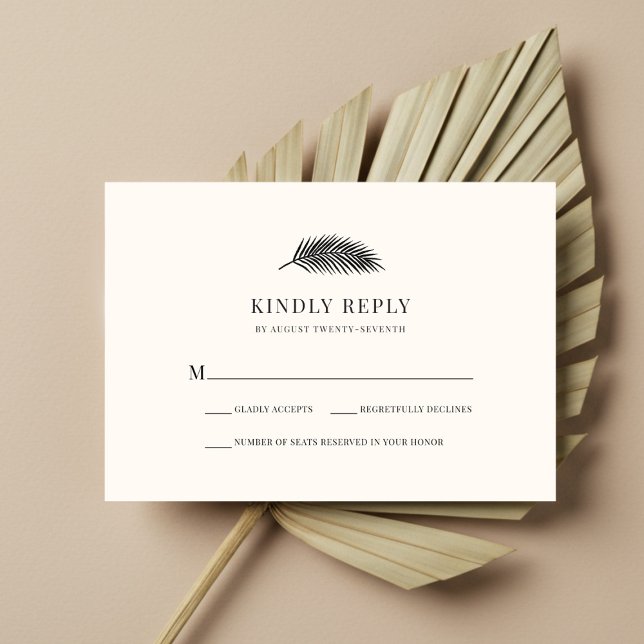 Bahia Minimal Palm Leaf Tropical Wedding RSVP Karte (Von Creator hochgeladen)