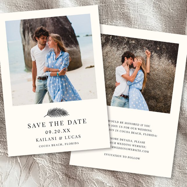Bahia Minimal Palm Leaf Wedding Foto Save The Date (Von Creator hochgeladen)