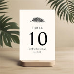 Bahia Minimal Palm Leaf Wedding Tischnummer<br><div class="desc">Diese stylischen,  einfachen Hochzeitskarten verfügen über ein handgezeichnetes,  schwarzes Palmenblatt auf weißem Hintergrund (die Tischnummer kann auf Wunsch angepasst werden). Leicht zu personalisieren für Ihre Hochzeit oder andere tropische oder Strand inspiriert besondere Anlass.</div>