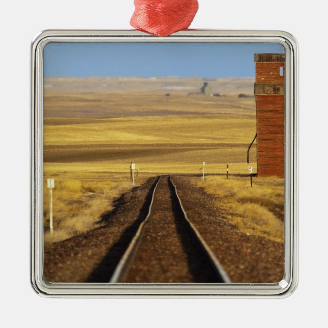 Bahngleise führen zum alten Granit in Collins Silbernes Ornament (Vorne)