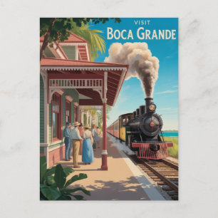 Bahnhof Boca Grande Gasparilla Vintage Eisenbahn Postkarte